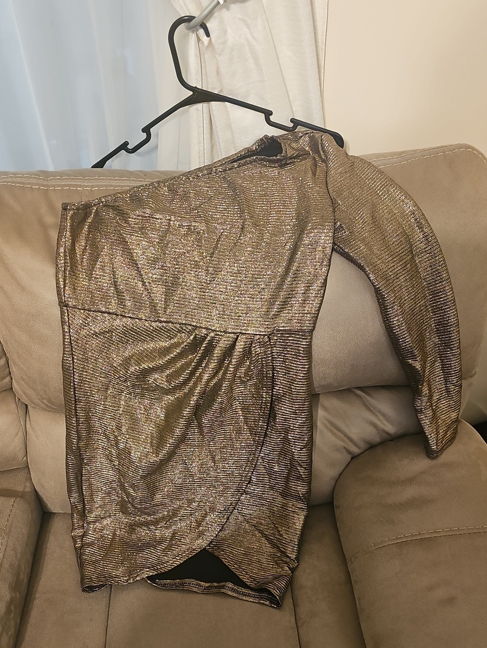 SHEIN Metallic One-Shoulder Gold Romper